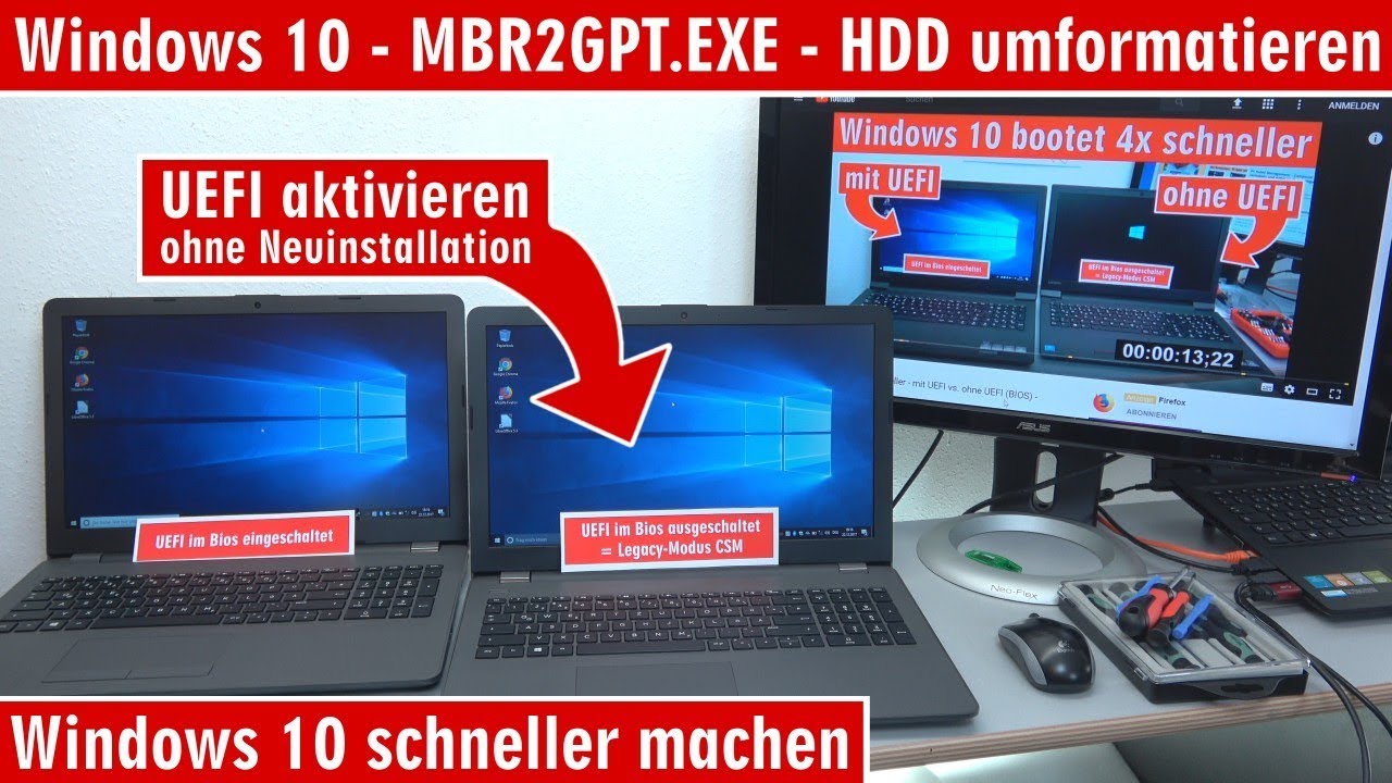 Windows 10 - mbr2gpt.exe - Windows 10 schneller machen - HDD SSD umformatieren - [4K]
