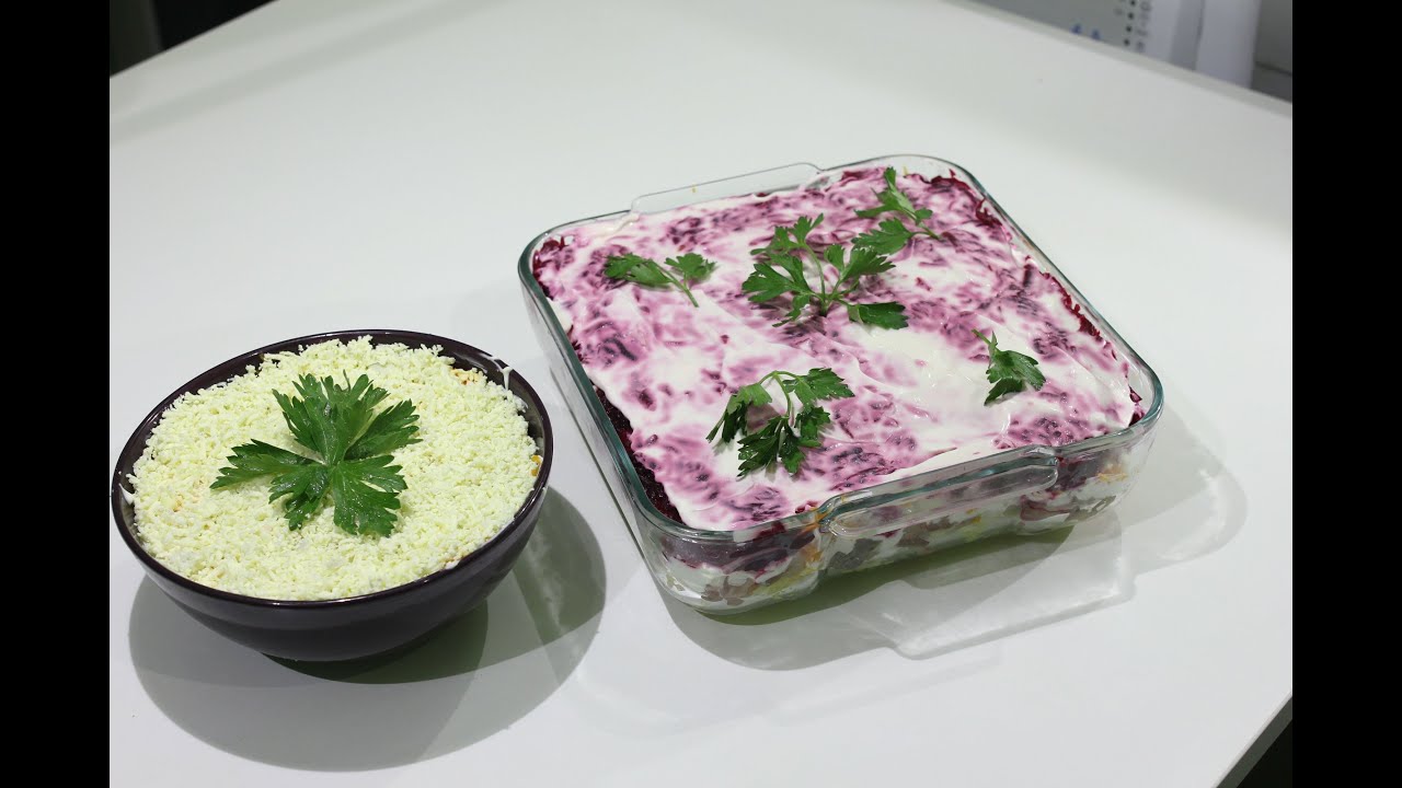 Новогодние салаты - селёдка под шубой и мимоза