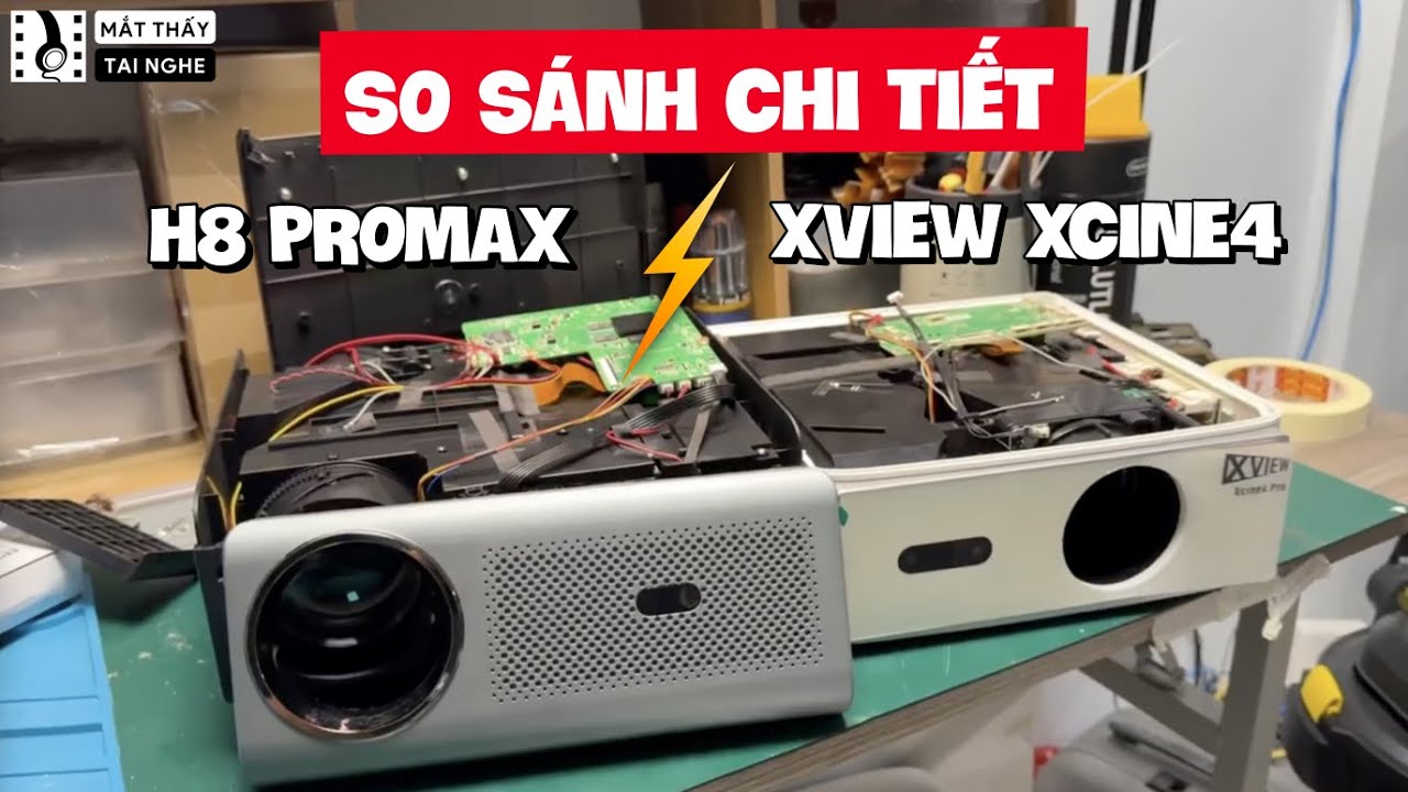So sánh máy chiếu H8 promax V2 vs Xcine4 pro,chi tiết về phần cứng, phần mềm, độ sáng, loa, độ ồn