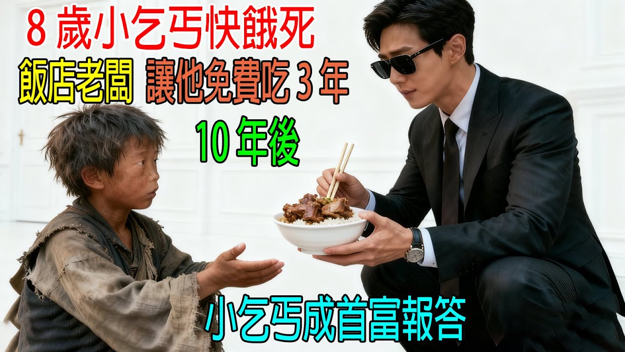 8歲小乞丐快餓死，飯店老闆讓他免費吃3年，10年後，小乞丐成首富報答！