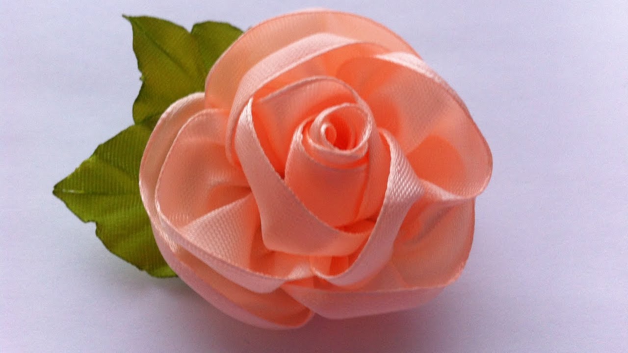 Украшение на заколку Канзаши / Персиковая Роза / Kanzashi Rose