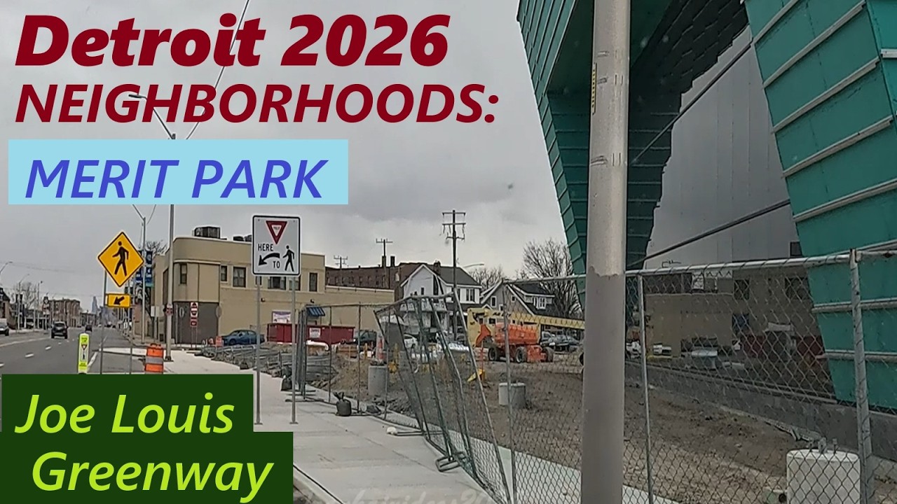 Detroit's Merit Park Pavilion Construction And Neighborhood. Joe Louis Greenway Finished To I-96.