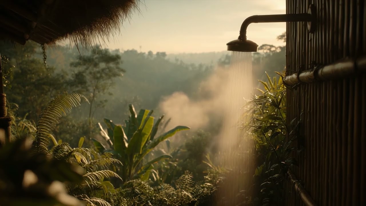 Jungle Shower Ambience | 4 Hours Peaceful Nature & Water Sounds for Deep Sleep, Relaxation, Study