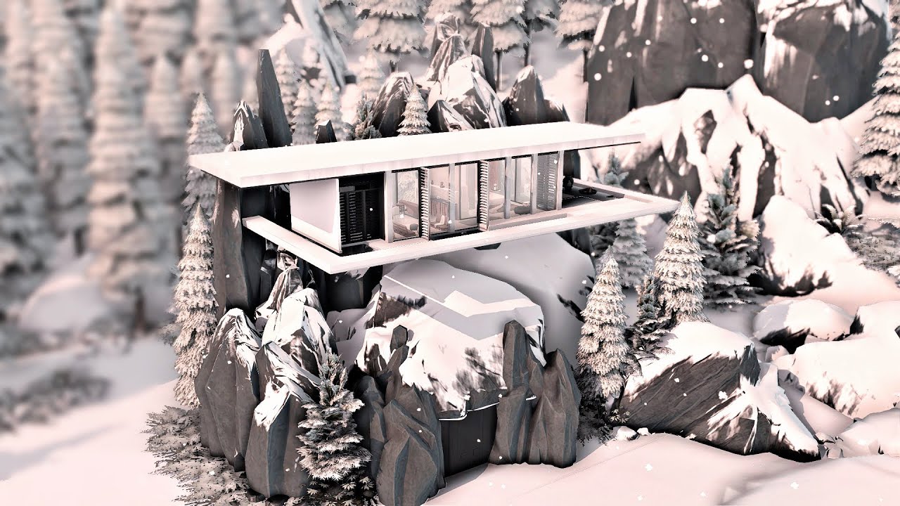 Modern Winter Cliff House | No cc | The sims 4 | Stop motion Speed build