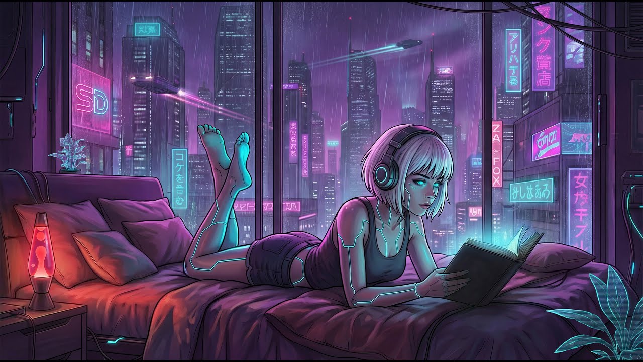 NEON LULLABY 🌙 2-Hour Cozy Cyberpunk Ambience / Chill-Synth / Lofi Mix [For Reading & Night Rain]