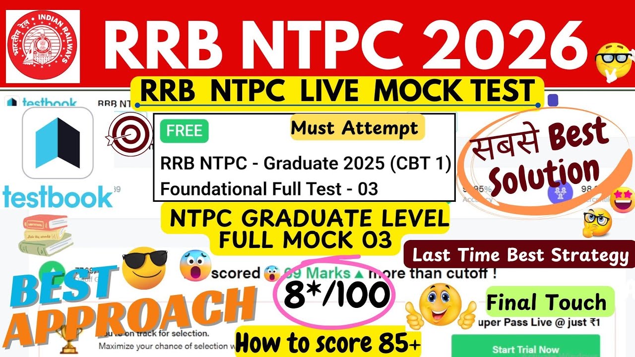 RRB NTPC Graduate Level 2025 Foundational Full Test 03 Solution | Testbook Live Mock Analysis | NTPC