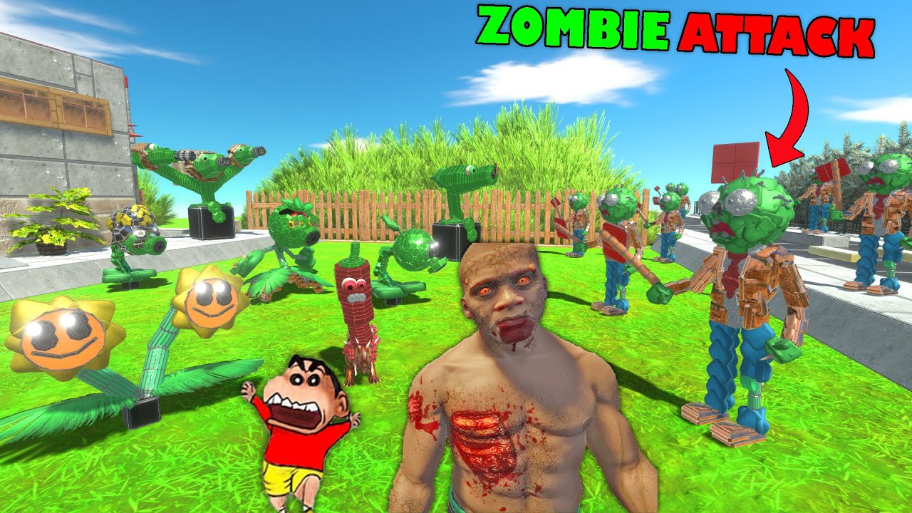 ZOMBIE ATTACK on SHINCHAN CHOP and AMAAN-T 🔥 PLANT vs ZOMBIES x Animal Revolt Battle Simulator