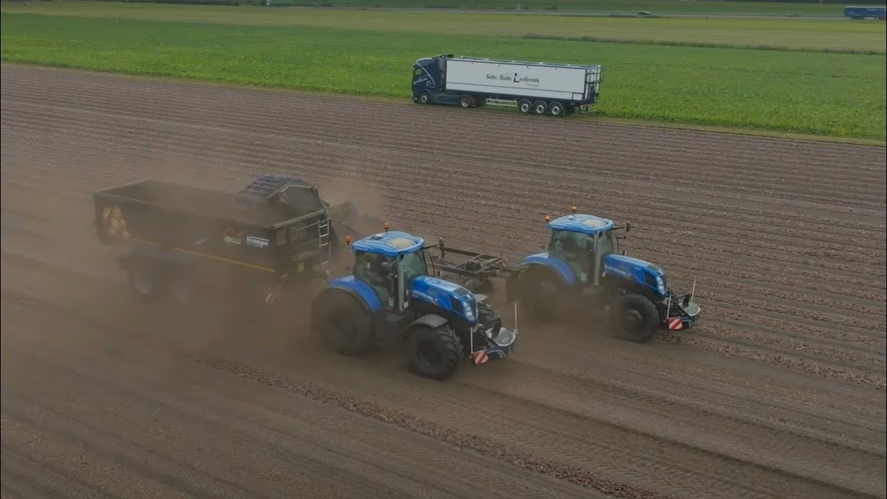 Volle bakken, hoge snelheid uien laden met Su-Tech-uienlader en New Holland