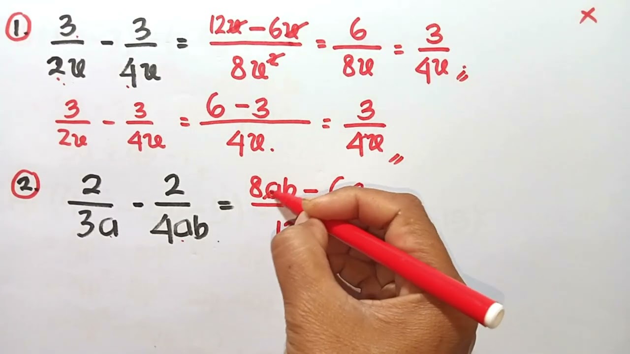 Pengurangan Aljabar Dalam Bentuk Pecahan