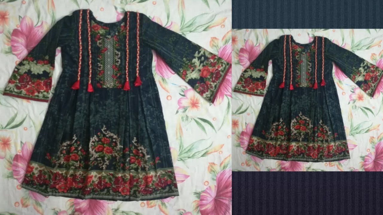 Ladies pleated frock style kurti cutting and stitching