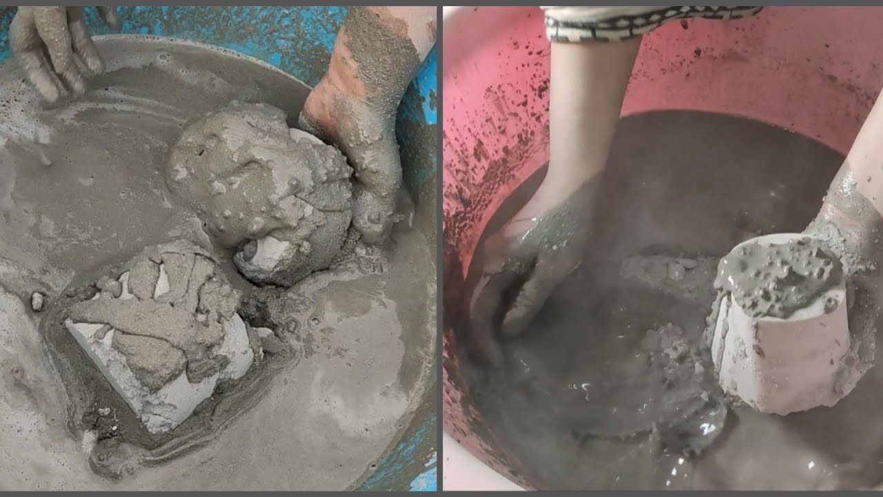 ASMR:Soft dusty smokey pure cement crumbling in water+dipping/super dusty video for dust lovers 🤤