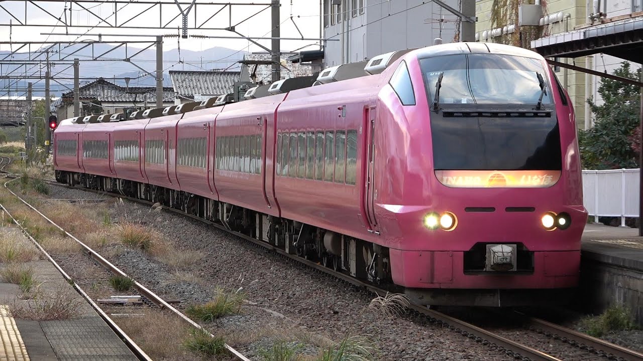 【60P】JR羽越本線［【特急いなほ】E653系1000番台（日立IGBT-VVVF）］・GV-E400形到着・発車シーン　鶴岡駅にて