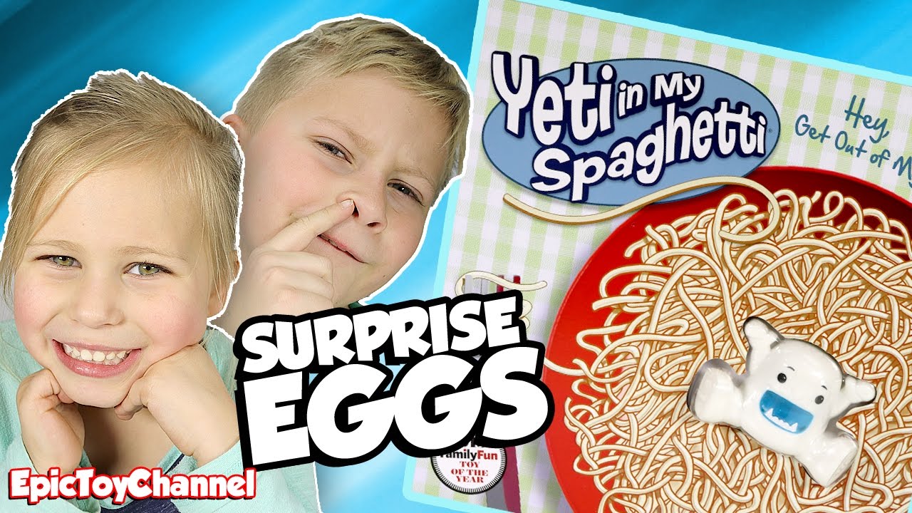 YETI IN MY SPAGHETTI Family Fun Game + Surprise Eggs Winner & EPIC Food Fight ToysReview