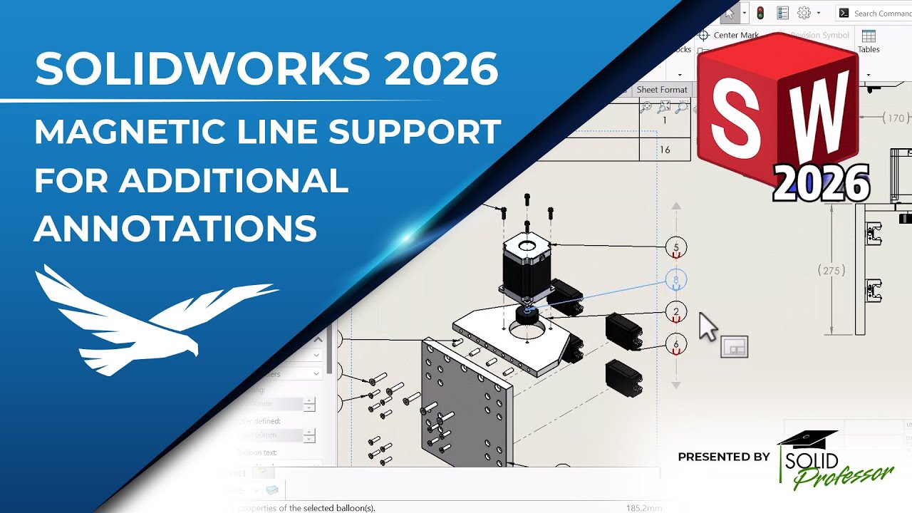 What's New in SOLIDWORKS 2026 - Magnetic Line Support for Additional Annotations