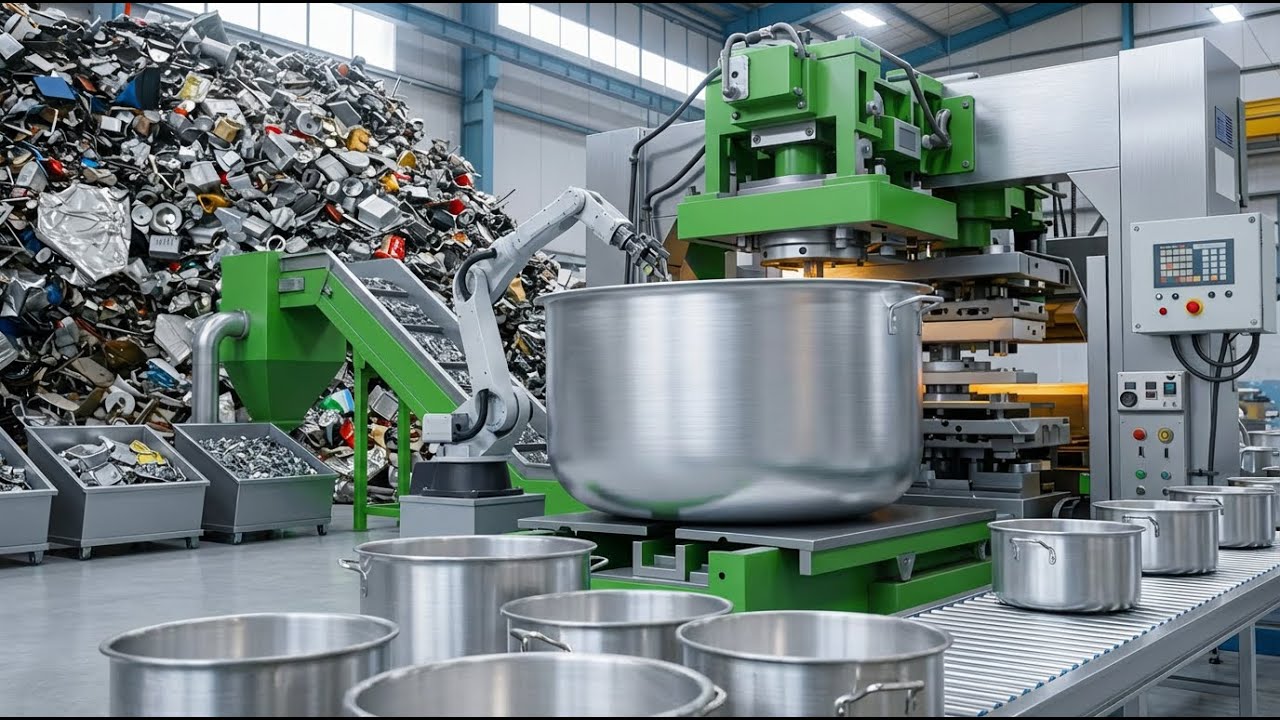 Incredible Process Of Recycling Aluminum Scrap Into New Largest Aluminum Cooking Pots(Full Process)