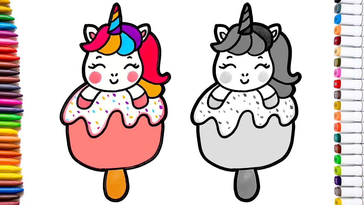 Как нарисовать единорога на мороженом 🦄 🧊🥶🦄 | Пошаговая инструкция | Простой рисунок для детей 🌈 🌈