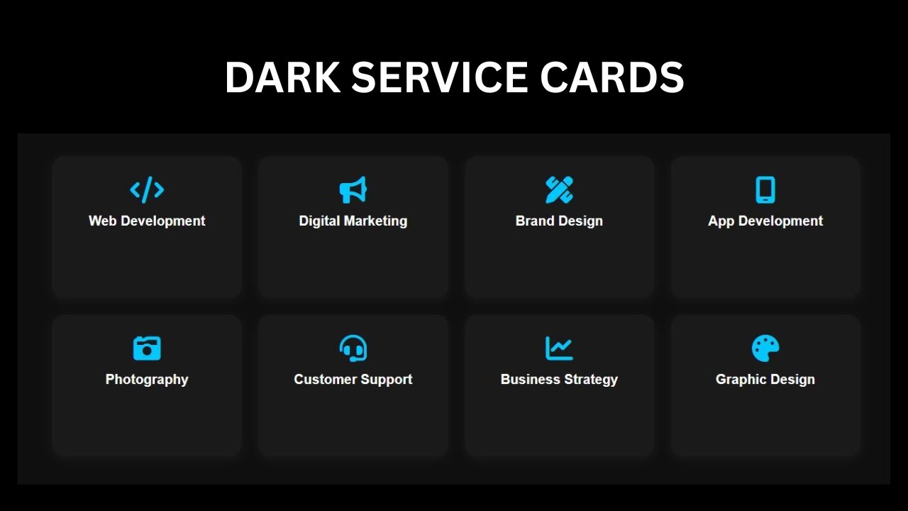 Stylish Service Cards UI Design in HTML & CSS | Dark Theme + Hover Effect
