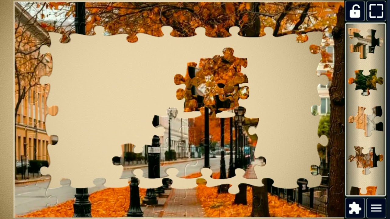 🍂 Autumn Alleyway with Golden Leaves & Lamp Posts🍁#viral #art #fun #jigsaw @jigsawpuzzleworld280