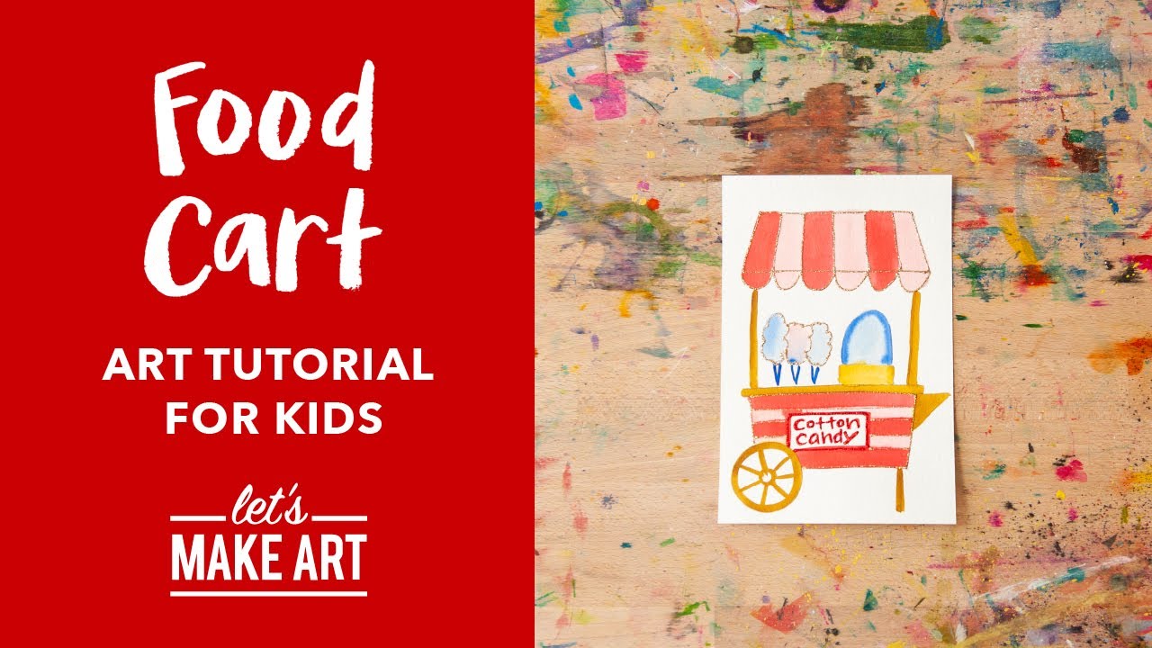 Food Cart 🍿 Easy Kids Drawing Lesson by Nicole Miyuki of Let's Make Art