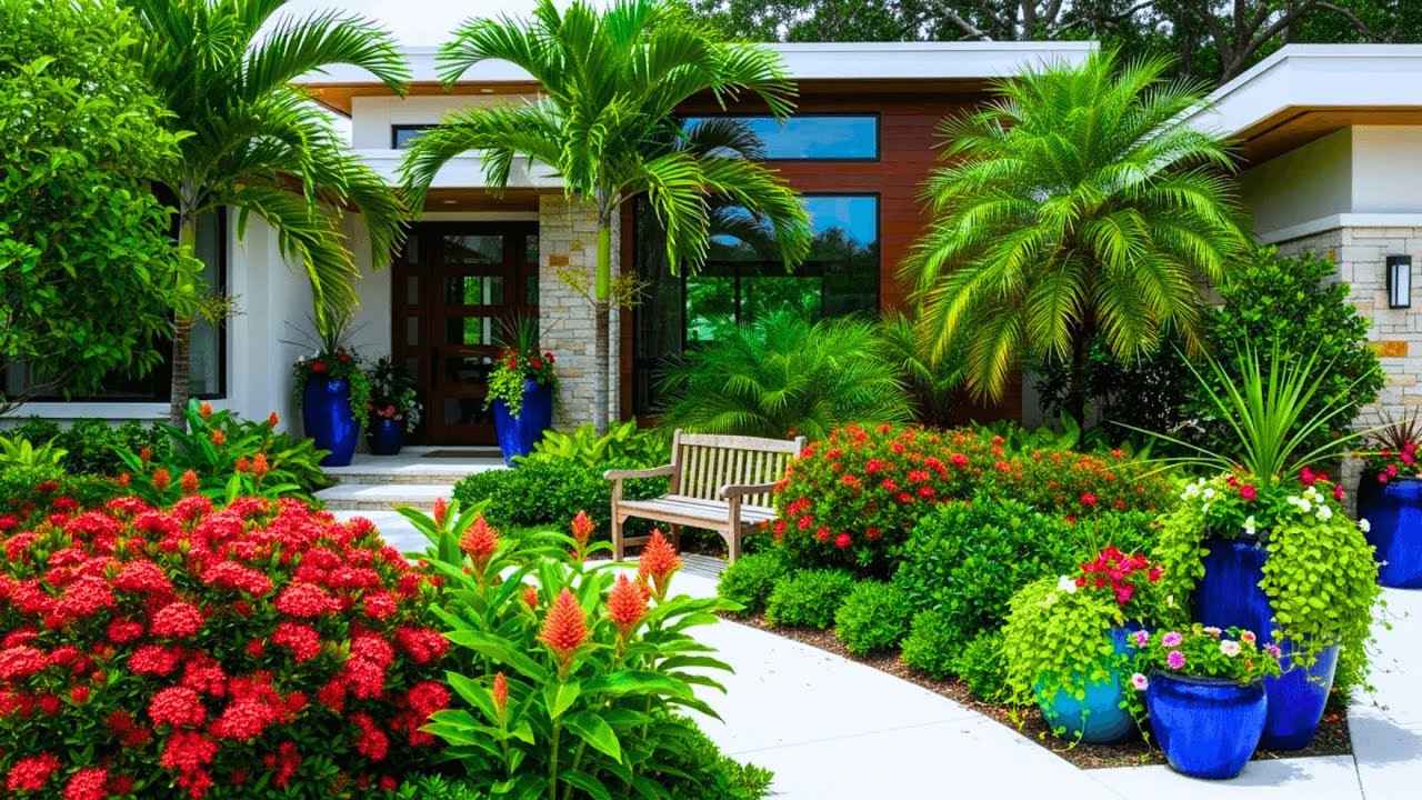 This Small Modern US Home Looks WAY More Expensive Than It Is with Tropical Front Yard