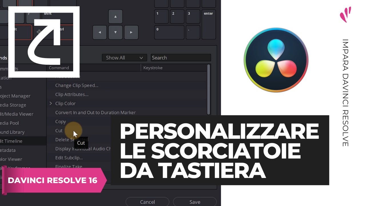 Come personalizzare le scorciatoie da tastiera (SHORTCUTS) | Davinci Resolve