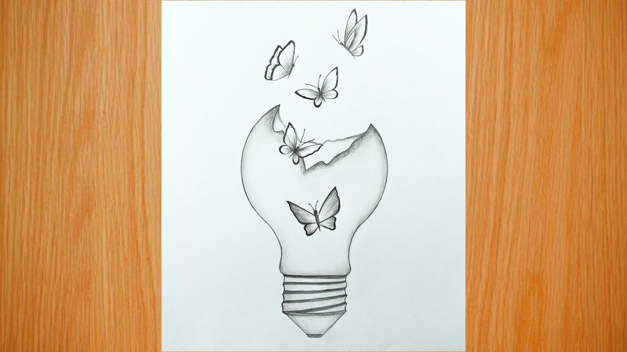 How to Draw a Butterfly inside bulb | Easy Pencil Sketch Drawing for Beginners | Broken Bulb Drawing