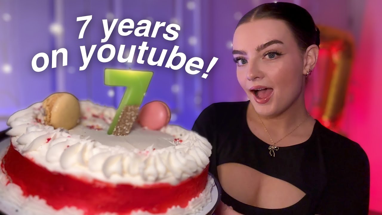 ASMR chocolate cake mukbang 🎂 7 year youtube anniversary !!!