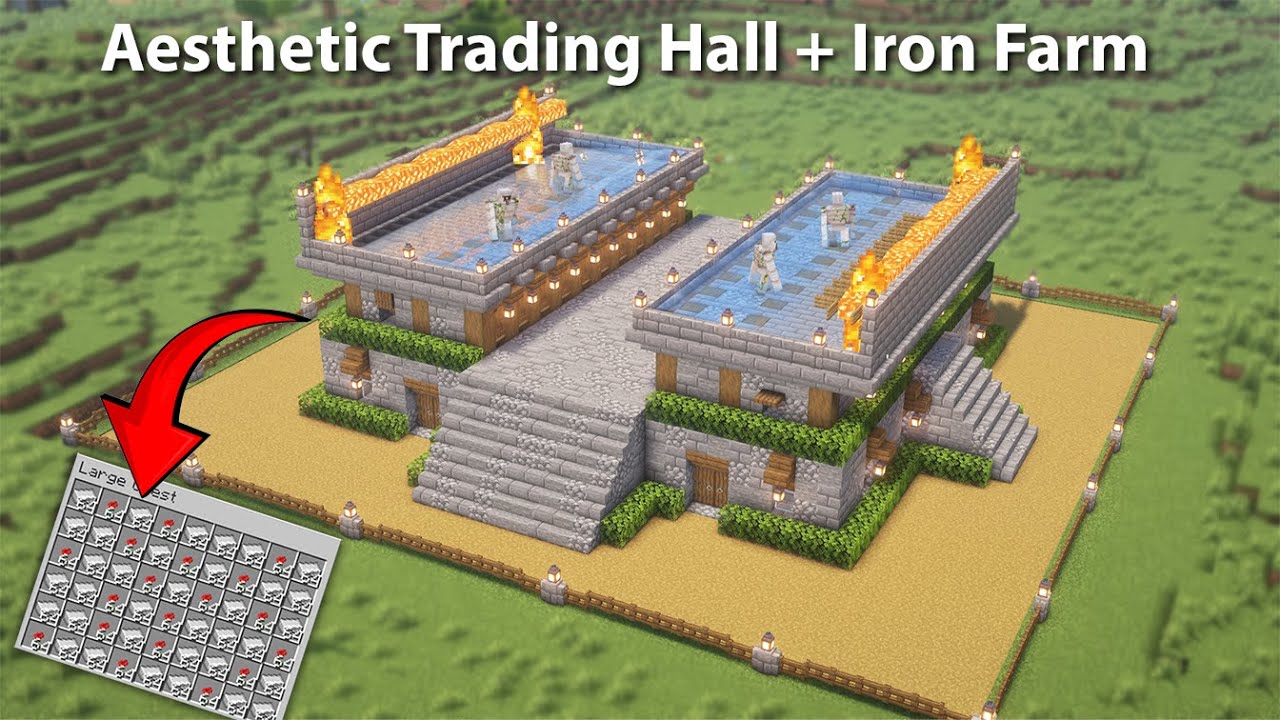 Aesthetic Trading Hall + Iron Farm | Work In Java & Bedrock | #minecraft #gaming