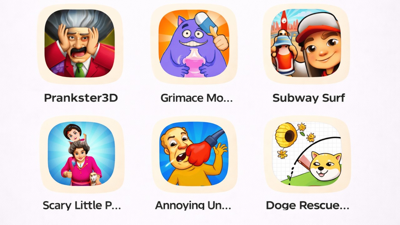 PRANKSTER 3D, ANNOYING UNCLE PUNCH GAME, SUBWAY SURFERS, GRIMACE MONSTER SCARY SURVIVAL, DOGE RESCUE
