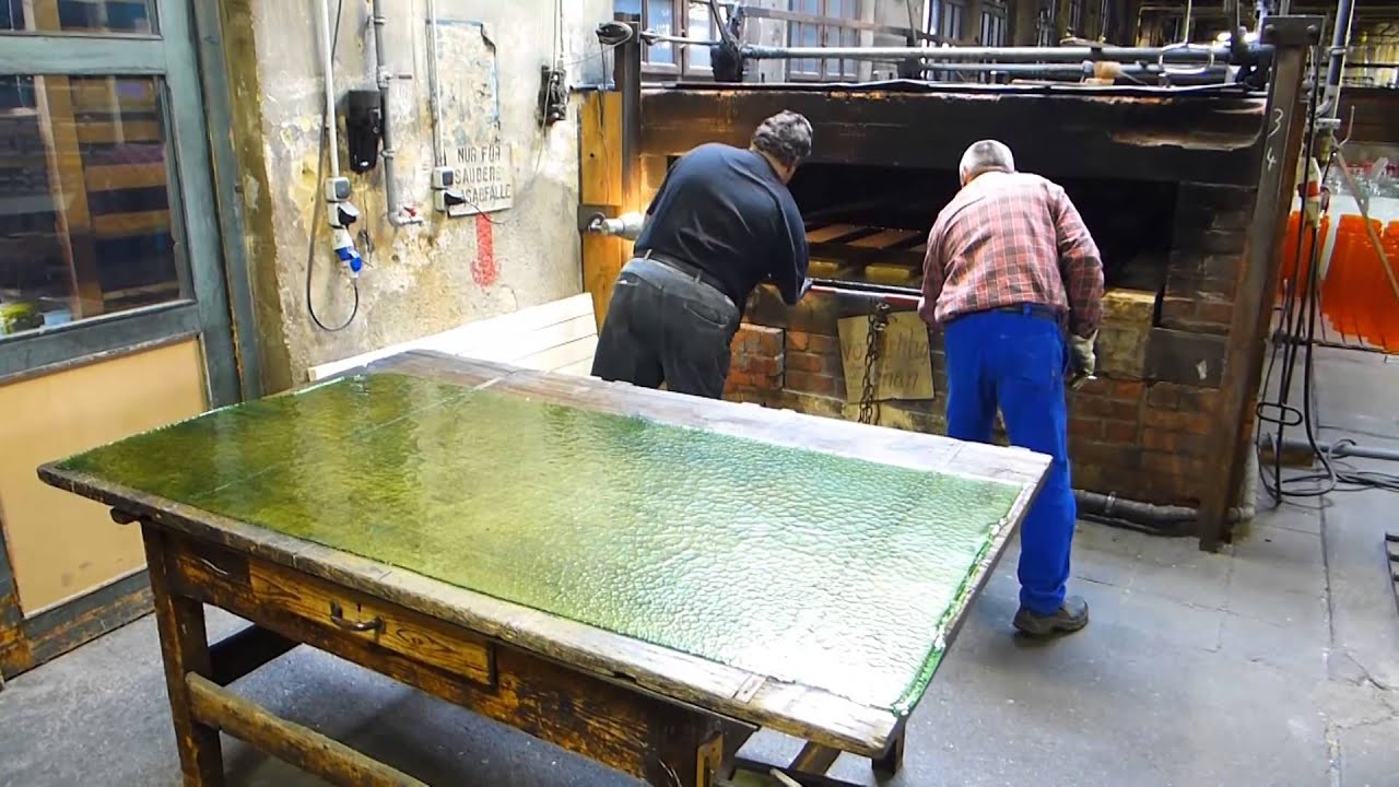 Rolled Table-Cathedral-Glass * Tischkathedralglas - Produktion ~ Glashuette Lamberts Waldsassen
