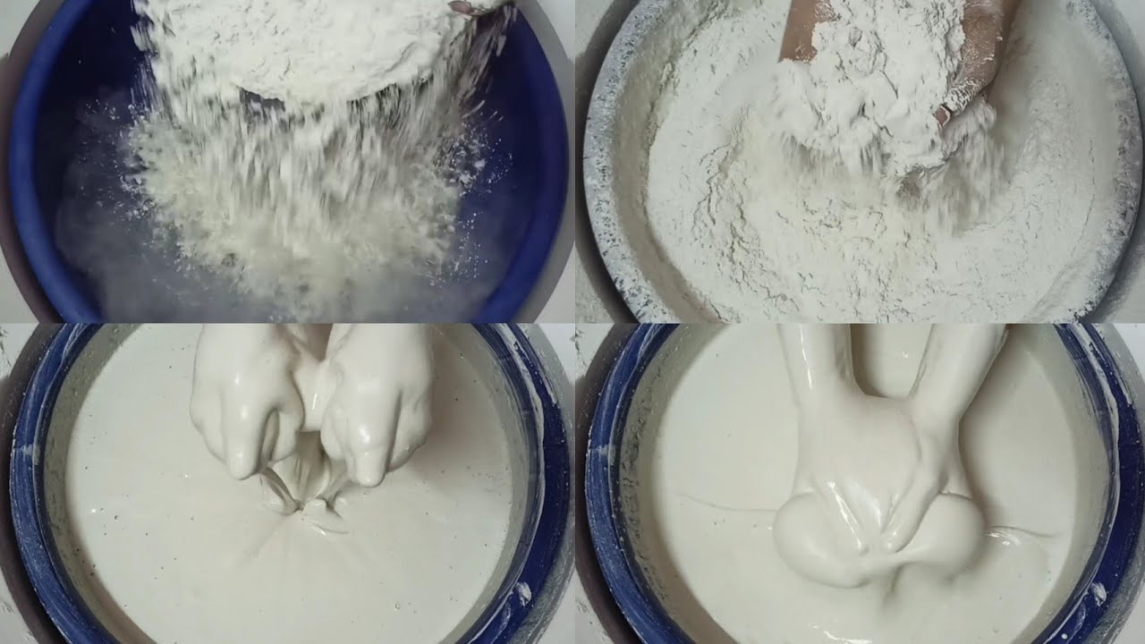 Pouring Fresh Dusty Pure🤍White Cement🤍 in 💦 & Creamy🤤Paste Mixing/Playing ASMR #749