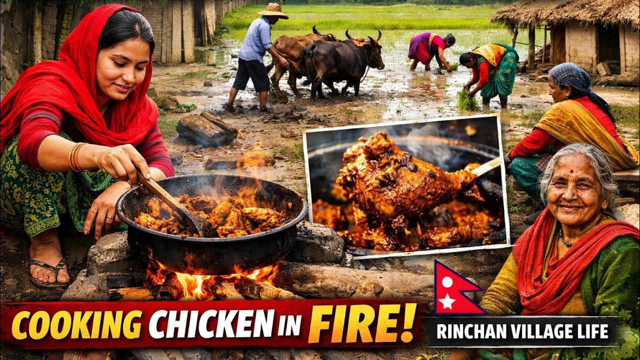 REAL VILLAGE LIFE OF TERAI | COOKING CHICKEN 🐔 IN FIRE 🔥 | RINCHAN VILLAGE LIFE 🇳🇵