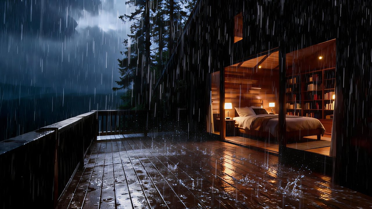 Forest Cabin Rain at Night 🌧 Soothing Rain Sounds & Gentle Thunder for Sleeping