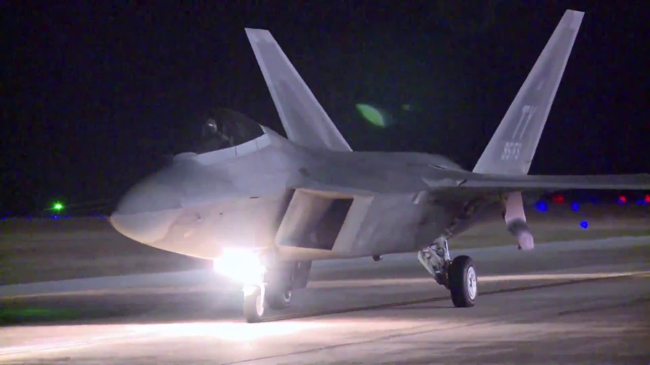 USAF F-22 Raptor Nighttime Afterburner Takeoffs