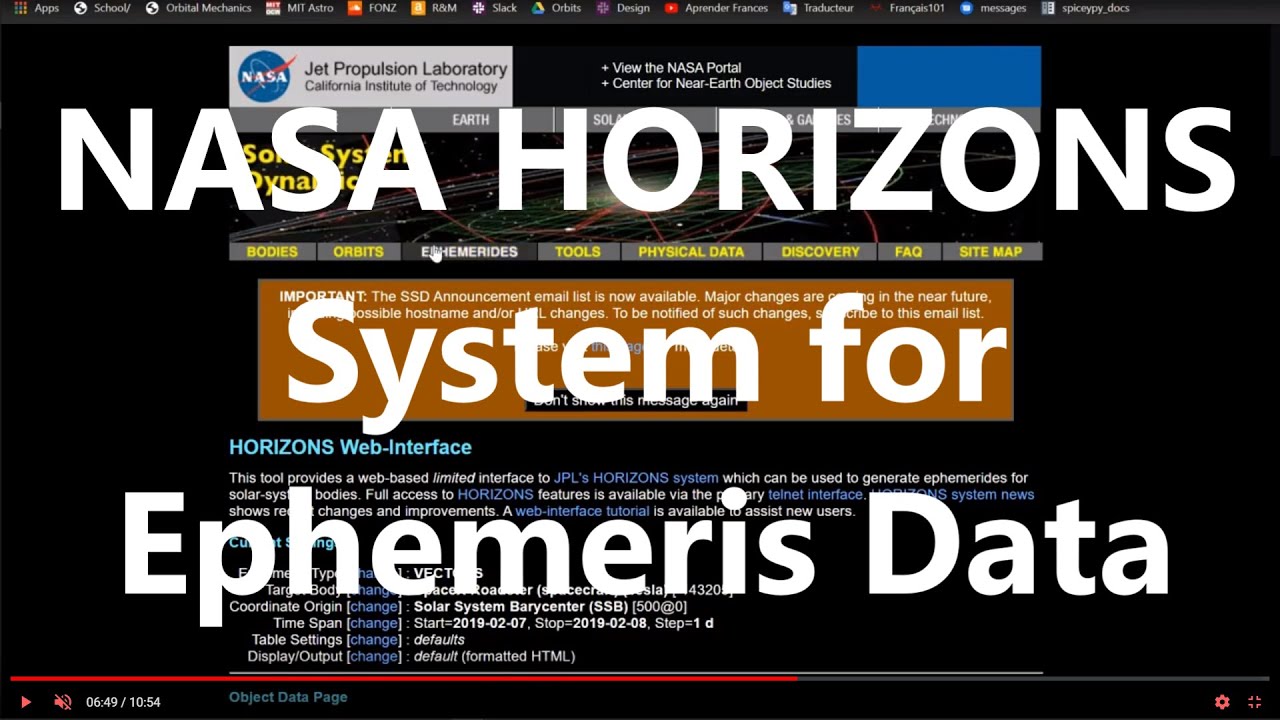 NASA HORIZONS System (Ephemeris) | Orbital Mechanics with Python 21