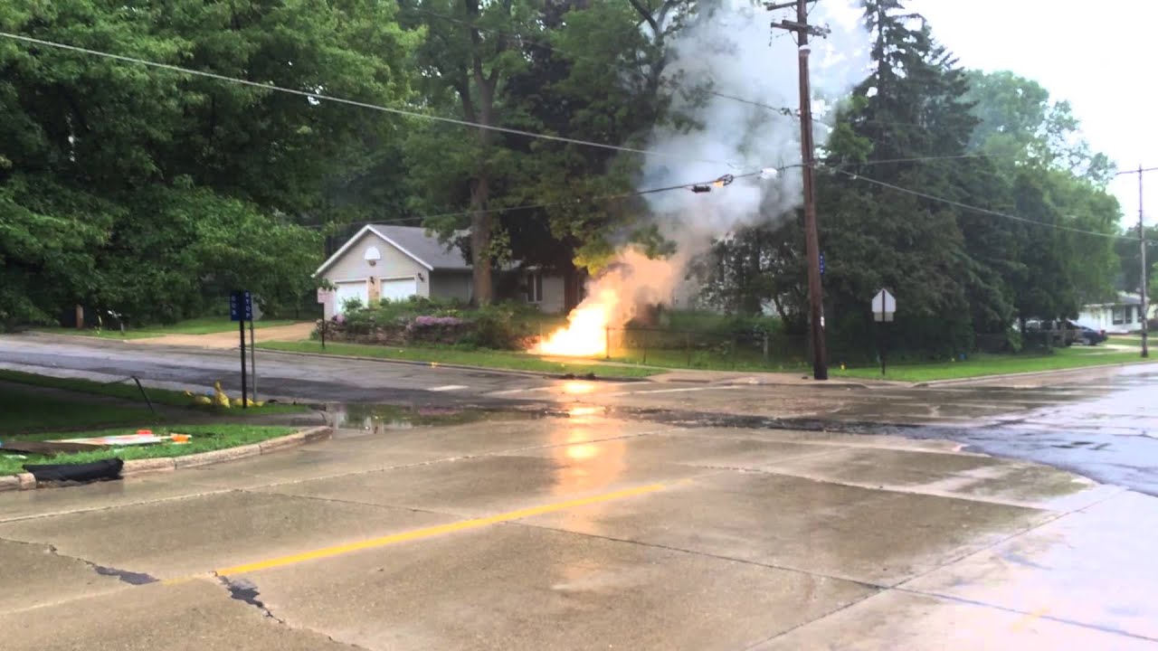 Power line arcing on ground.