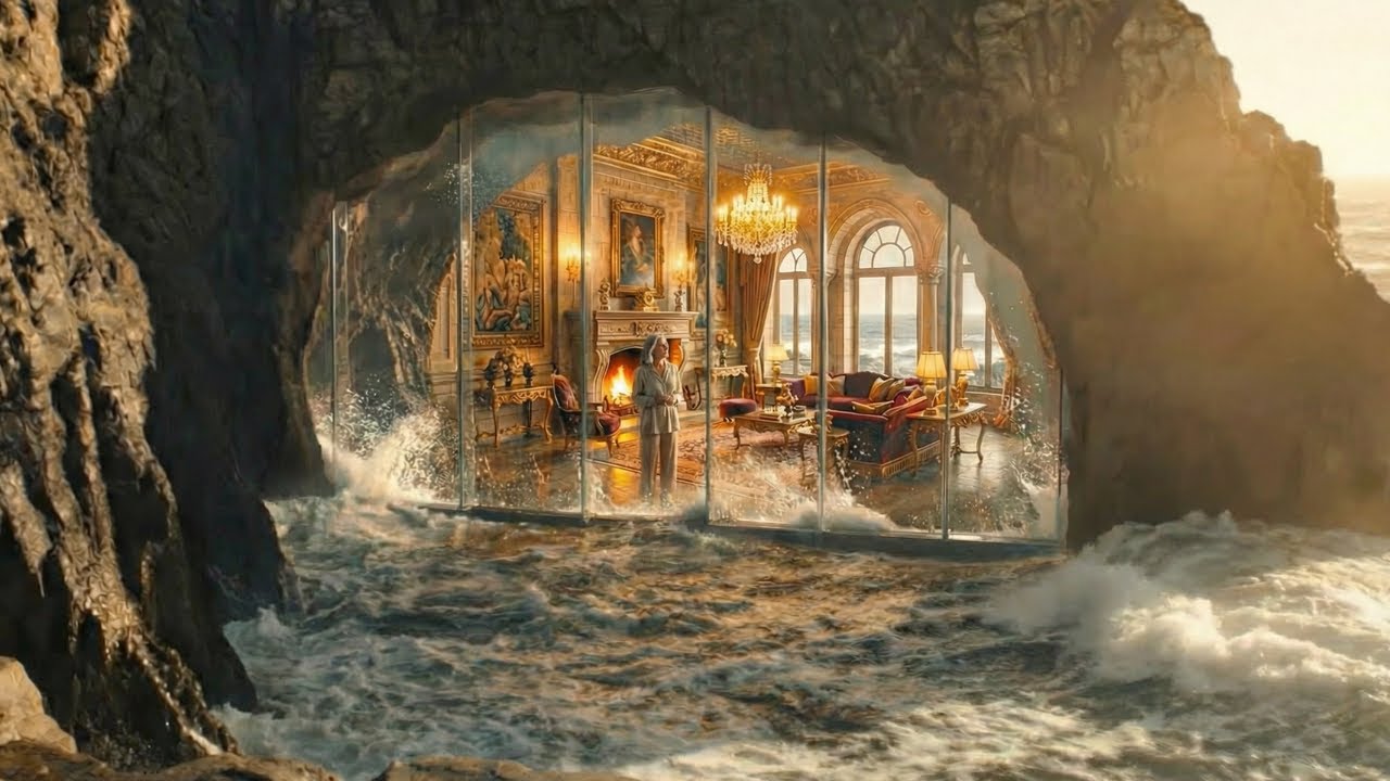 An Elderly Woman Builds a Luxury Room Inside a Sea Cliff by the Ocean (ASMR)