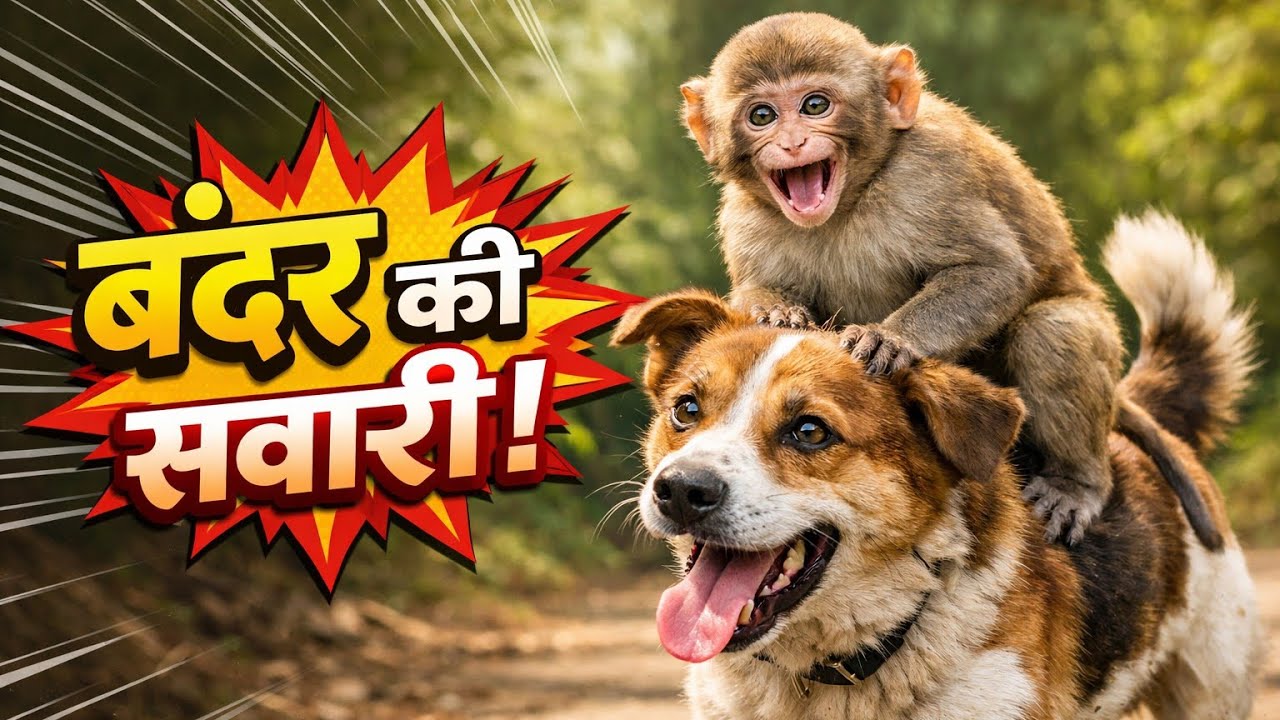 बंदर ने करी गांव मे कुत्ते के सवारी || गांव मे बंदर और कुत्ते का आतंक || funny video 😅 || #monkey 