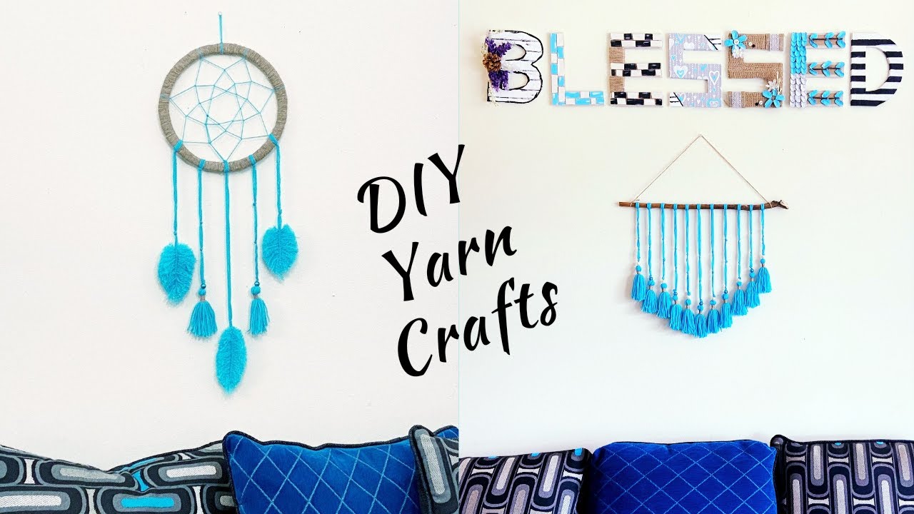 DIY yarn wall hanging easy | Crafts with Woolen Thread | Yarn Feather Dream Catcher | Thread crafts