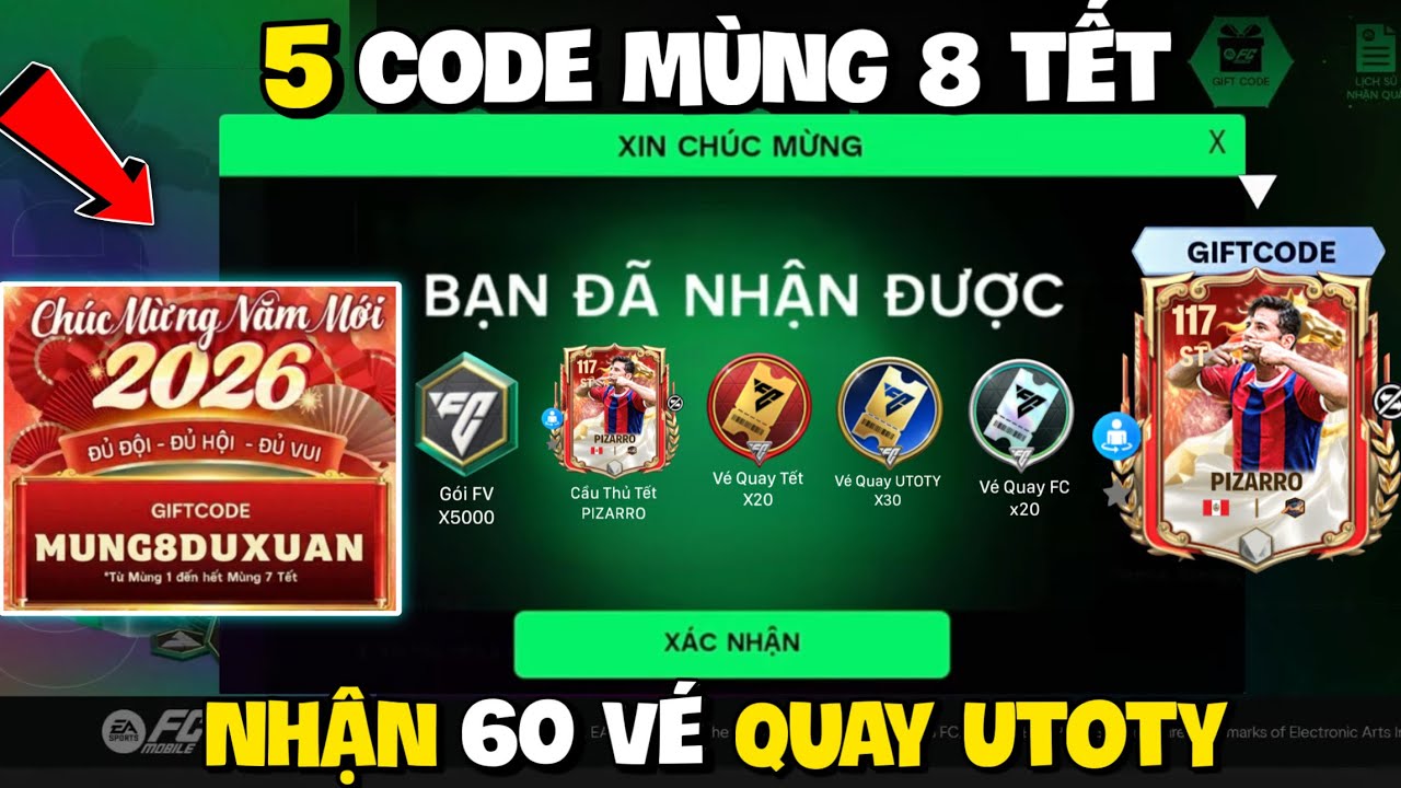 Nhập 5 Code Fc Mobile VN Mới Nhất M&ugrave;ng 8 Tết Nhận V&eacute; Quay UTOTY V&agrave; Pack Cầu Thủ Miễn Ph&iacute;