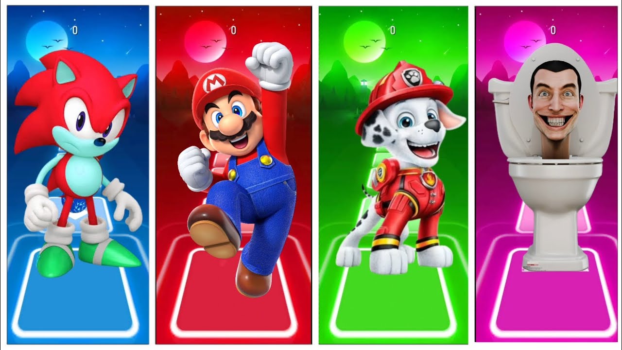 Sonic vs Super Mario vs Pow Patrol vs Skibidi Tualet /Tiles hop edm COFFIN DANCE 