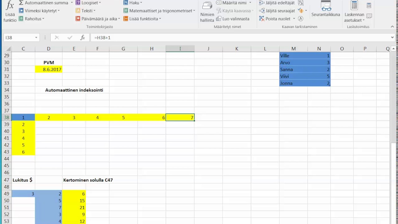 Excel funktiot video2 kaavat autom indeks