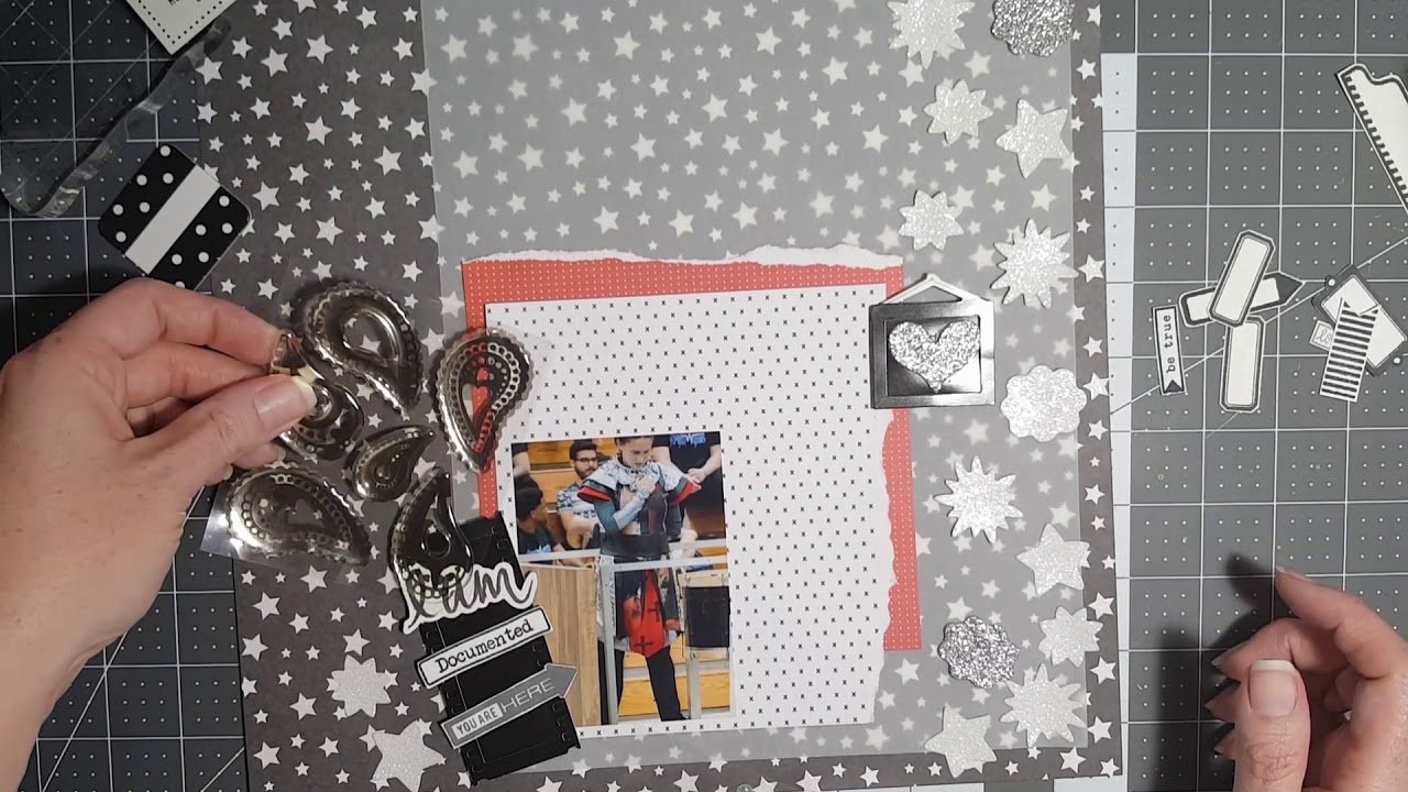 12x12 scrapbook process - traveling drummer girl - stash buster