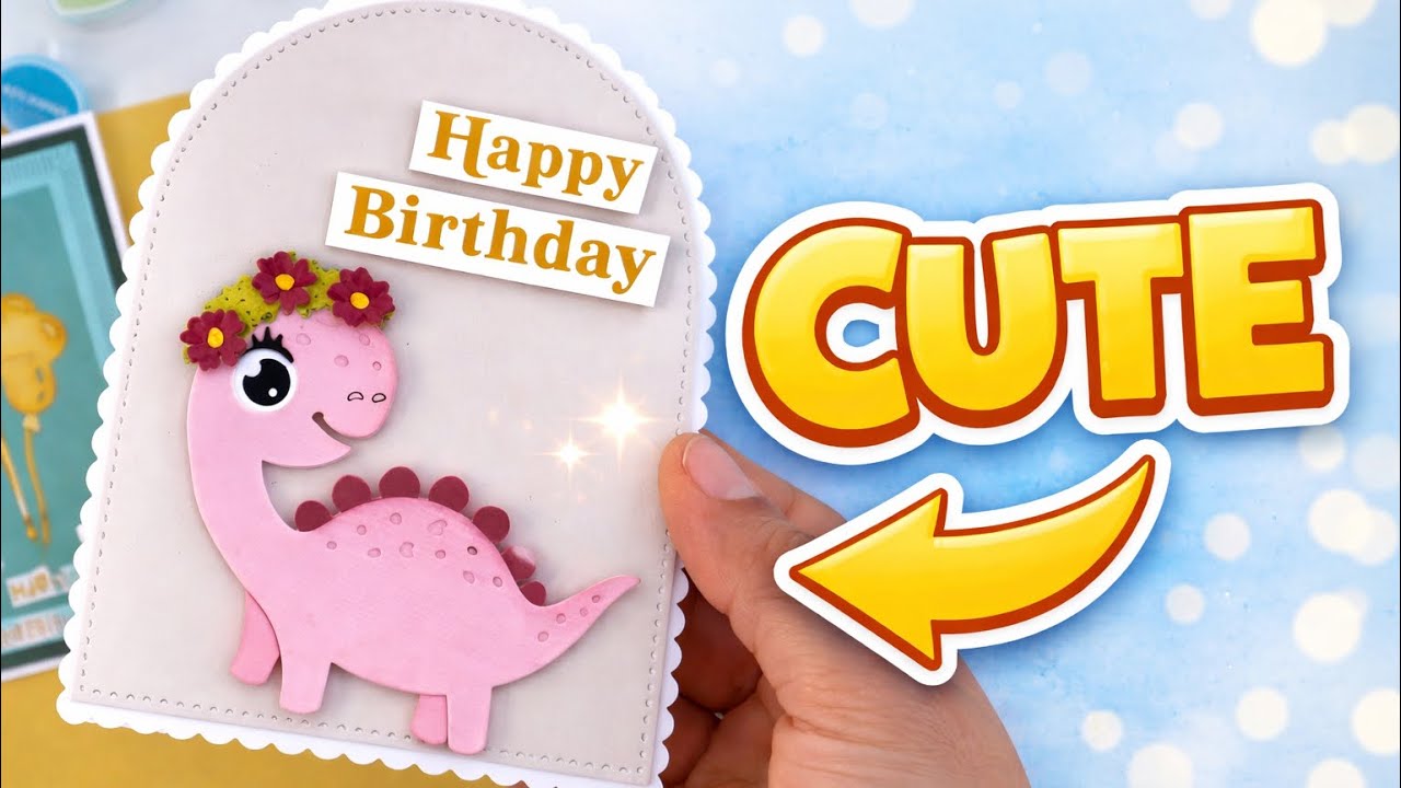 Cómo hacer una Tarjeta de cumpleaños infantil temática de Dinosaurio Cute 