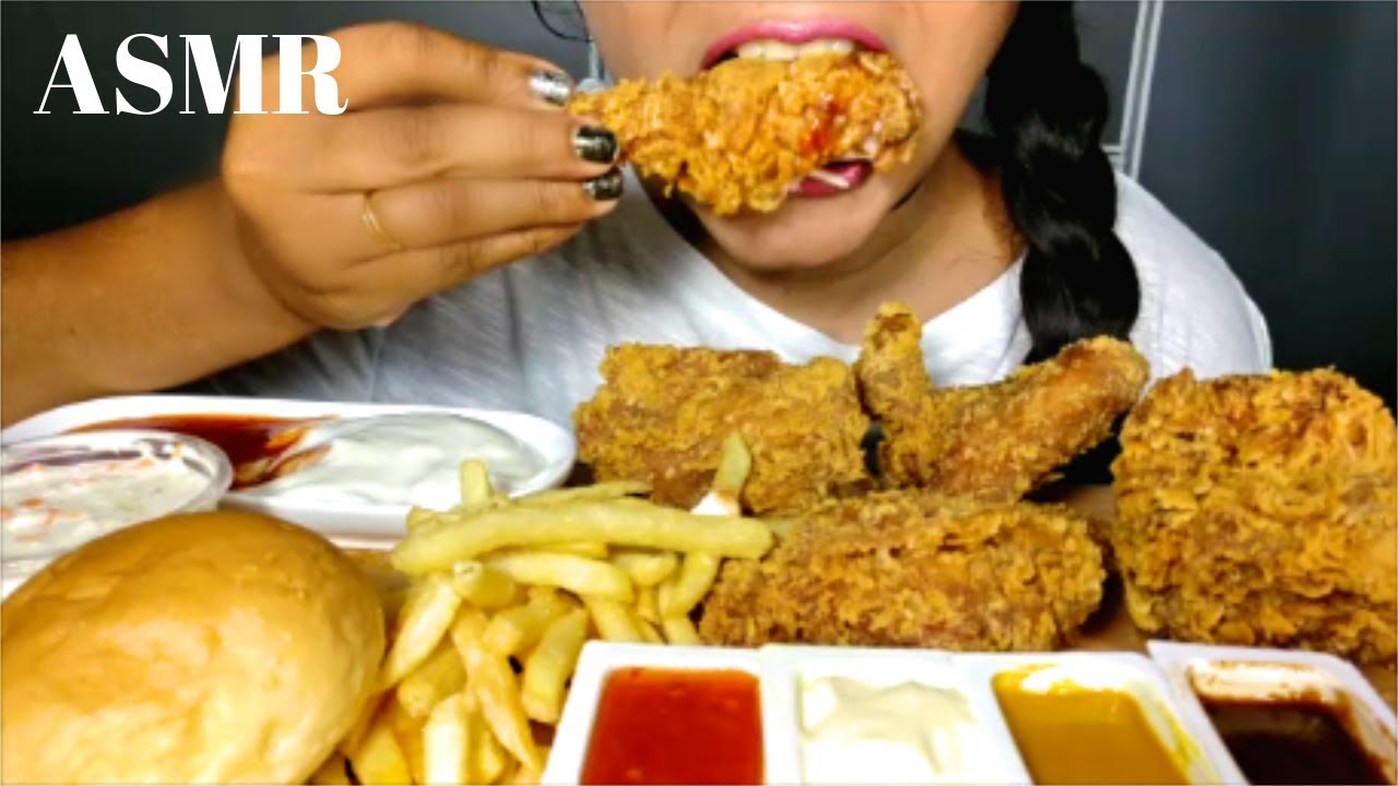 FRIED CHICKEN AND FRIES ASMR 먹방 *NO  TALKING* CRUNCHY EATING SOUNDS