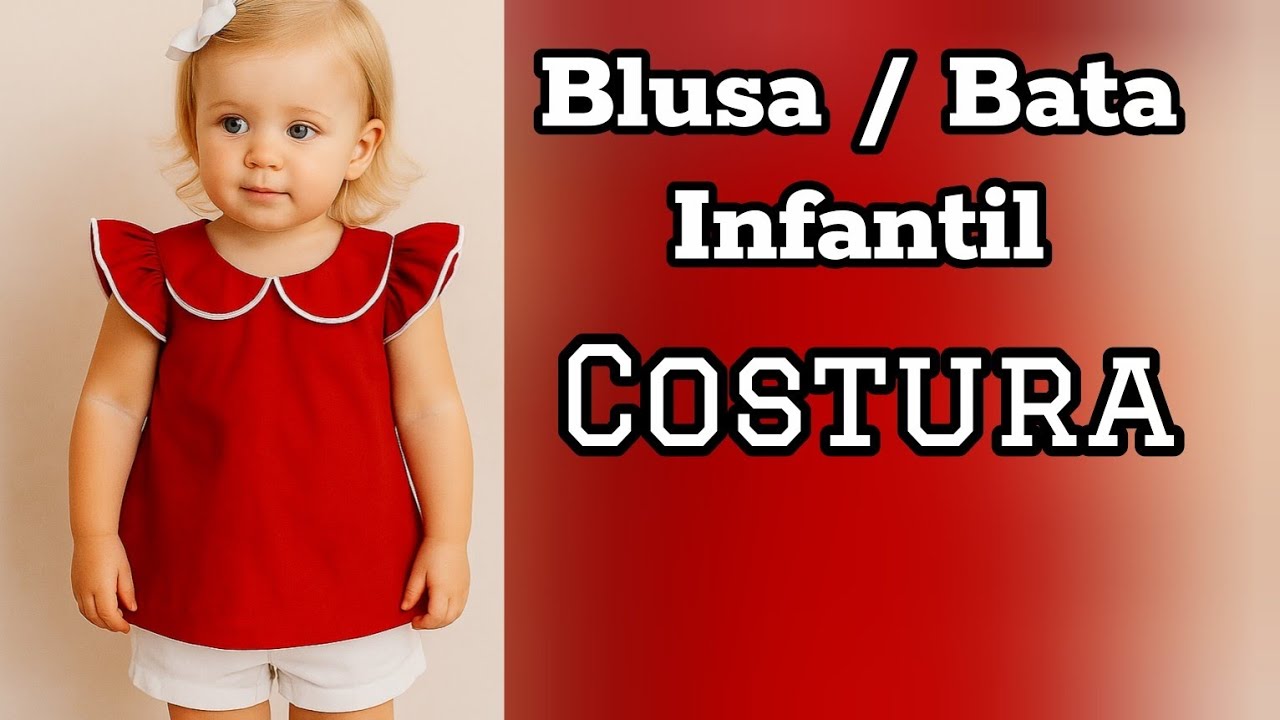 Como fazer a COSTURA BLUSA Infantil Gola Boneca Manga babado fru-fru.  Para iniciantes na costura 