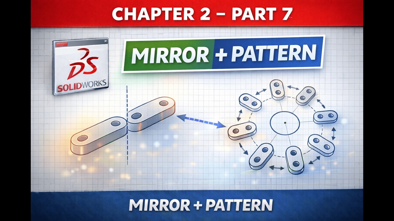SolidWorks Chapter 2 (Part 7) — Mirror Entities + Sketch Pattern (Linear & Circular) + Fully Defined