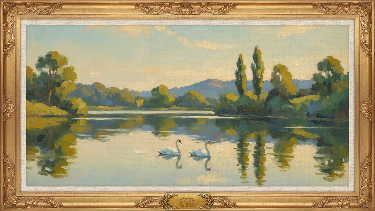 🌿 Calm Lake, Two Swans – Frame TV Art + Soft Piano Music