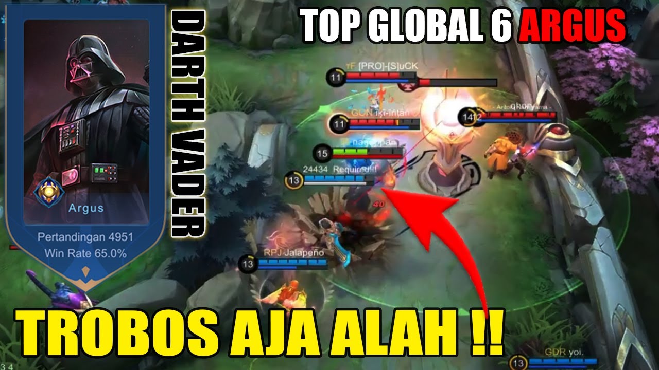 TOP GLOBAL 6 ARGUS - DARTH VADER CORE GAMEPLAY - MOBILE LEGENDS ARGUS DARTH VADER GAMEPLAY