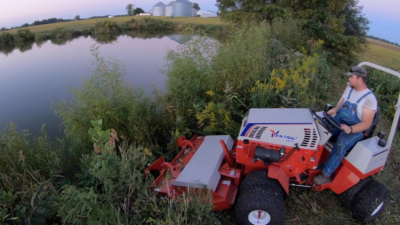 Ventrac Tough Cut and Boom Mower Clean Up Farm Pond
